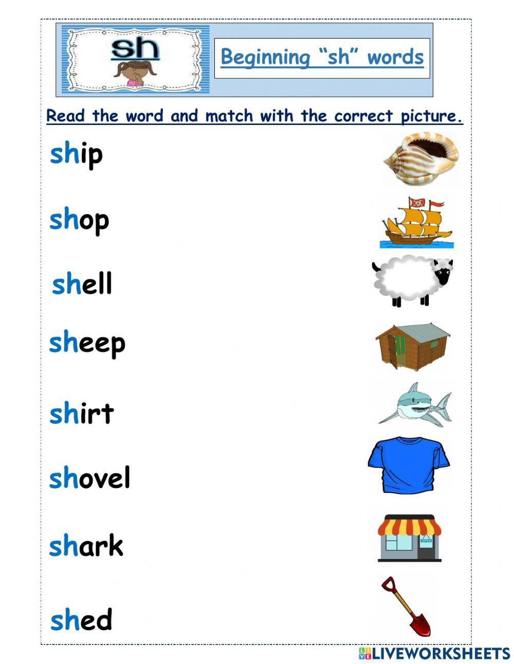 Digraph -sh beginning words