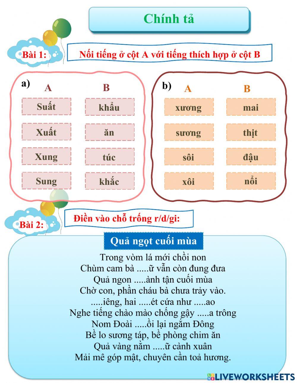 Bài tập Tiếng Việt