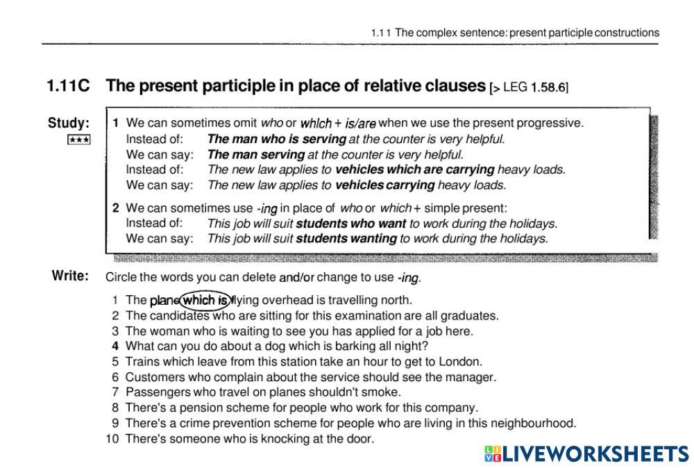 Participle Clauses Instead Of Relative Clauses 11.5 The present participle in place of relative clauses online