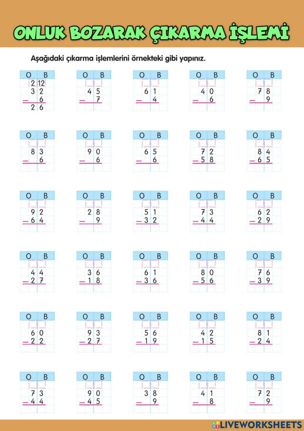 Onluk bozarak Çıkarma İşlemi