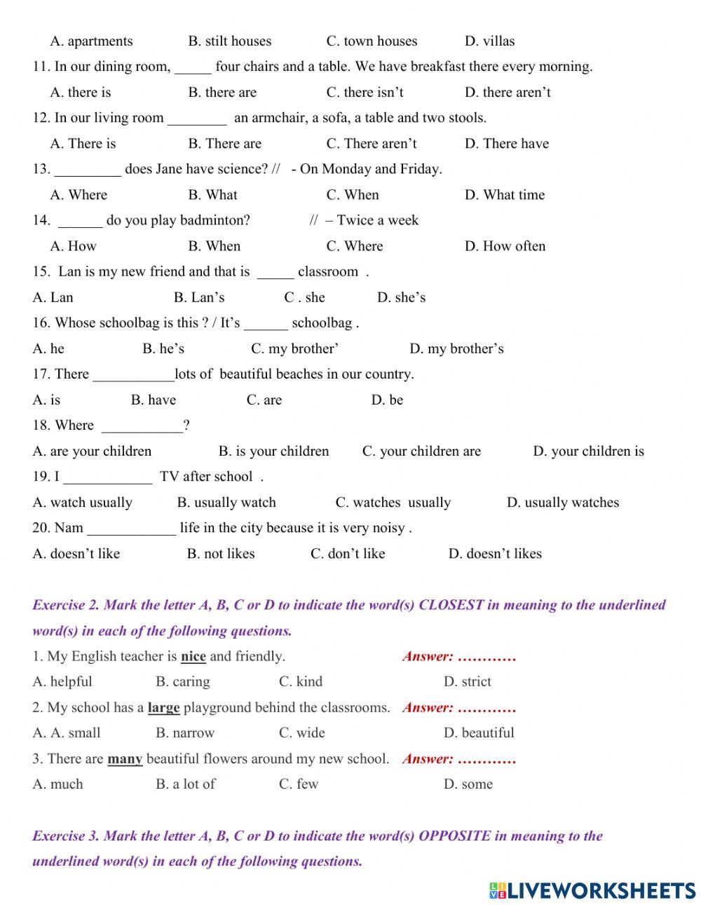 Grade 6 Mid-term test revision cont.3