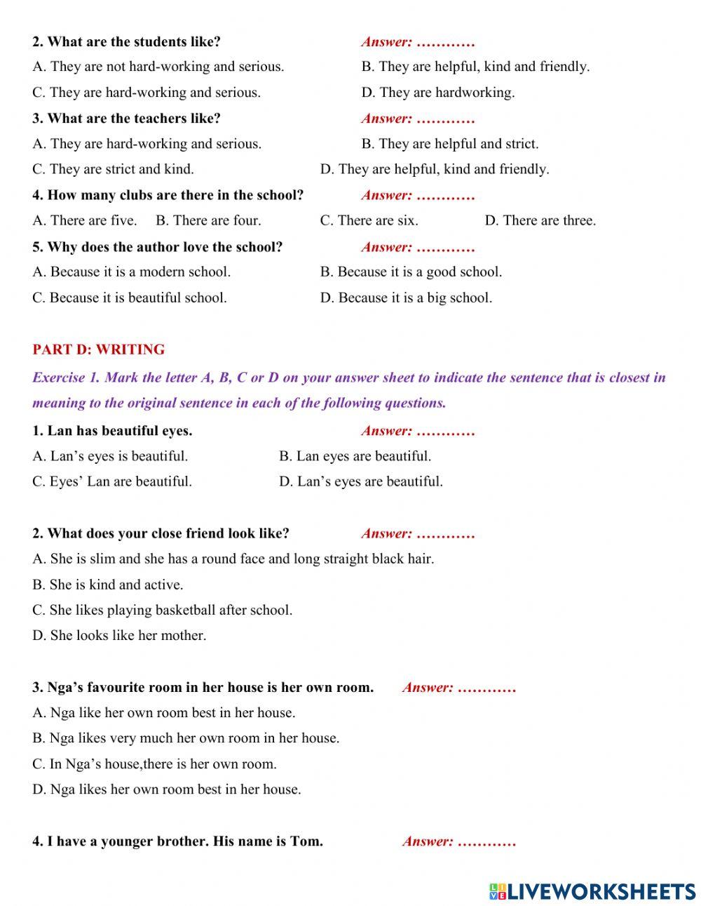 Grade 6 Mid-term test revision cont.3
