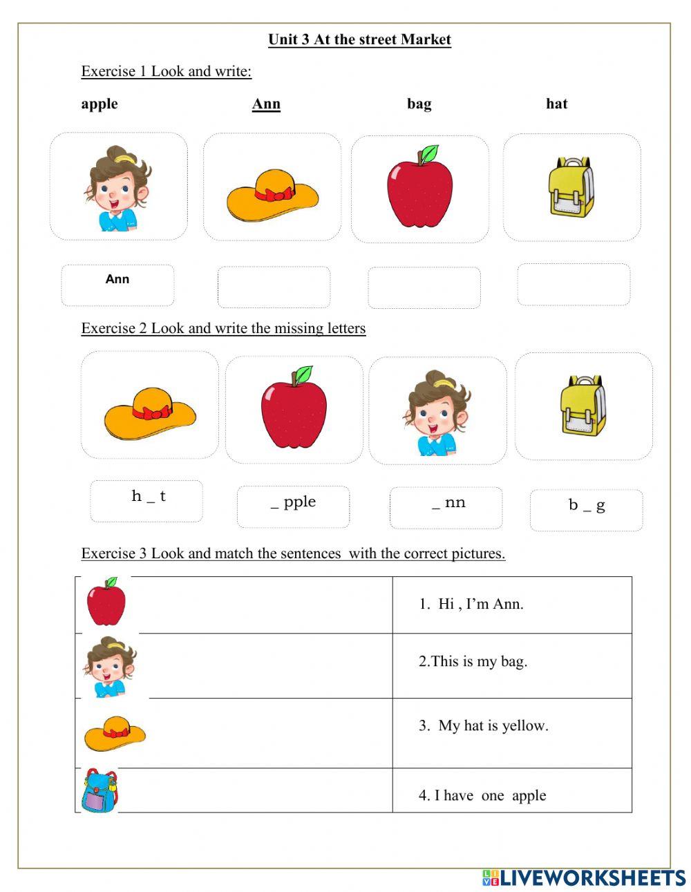 Unit 3 Grade 1 exercise | Live Worksheets