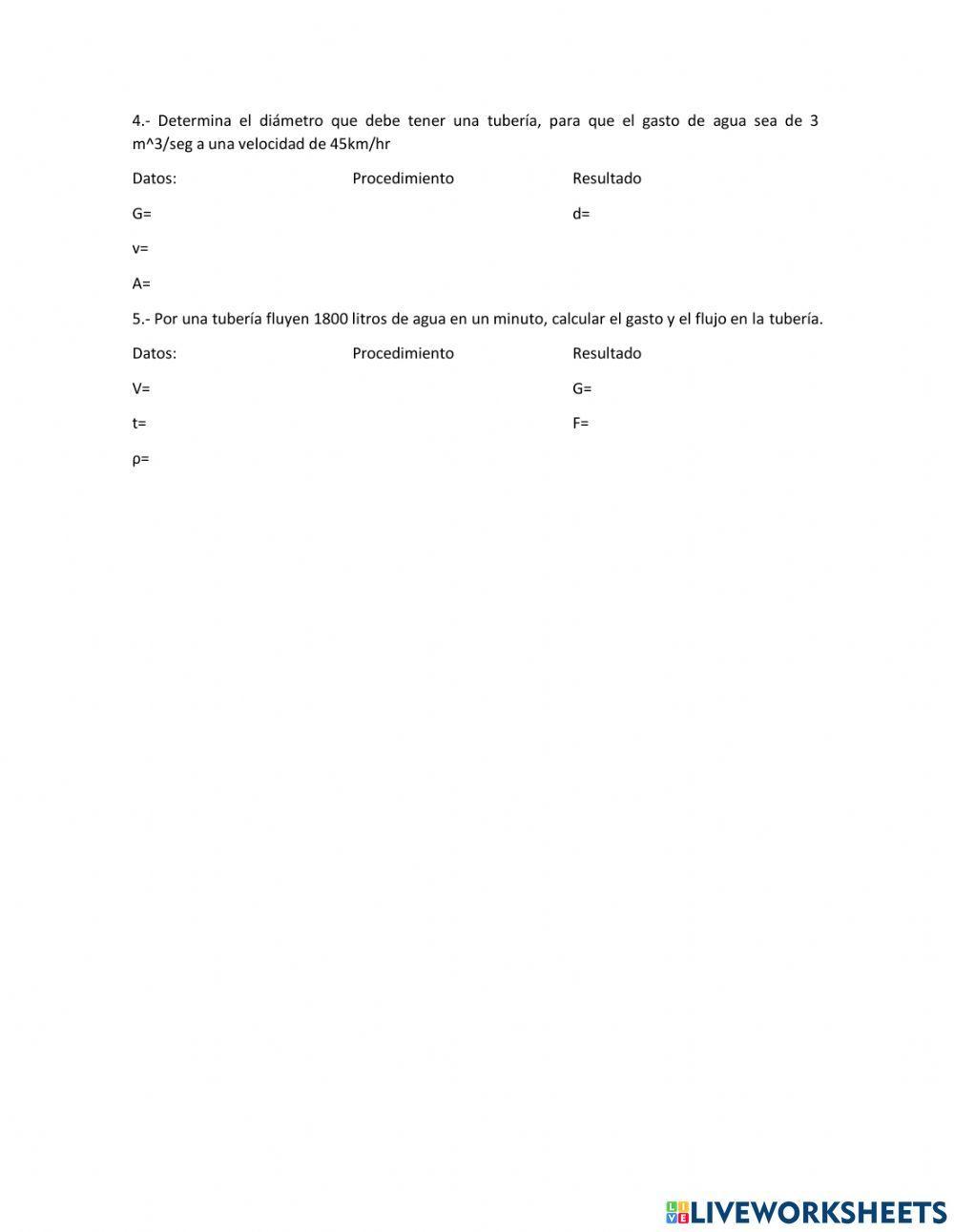 Problemas de gasto, flujo y ecuación de continuidad