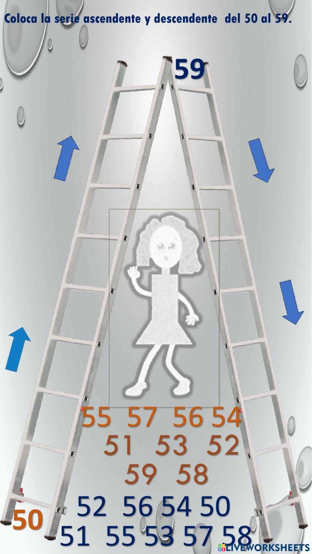 Coloca la serie ascendente y descendente del 50 al 59.