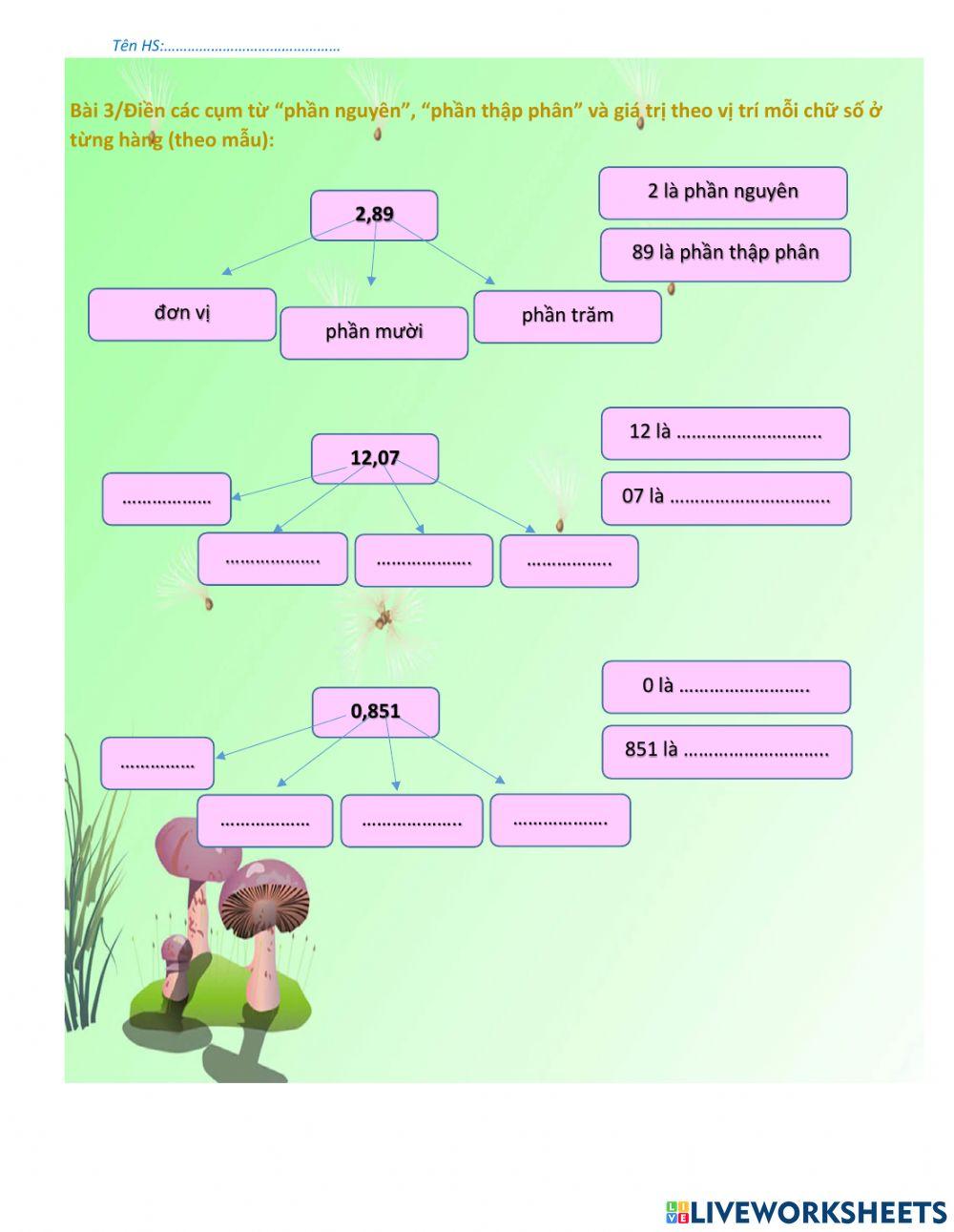 Toán - Khái niệm số thập phân - lớp 5