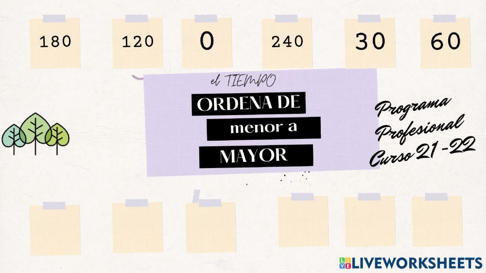 Ordena de menor a mayor