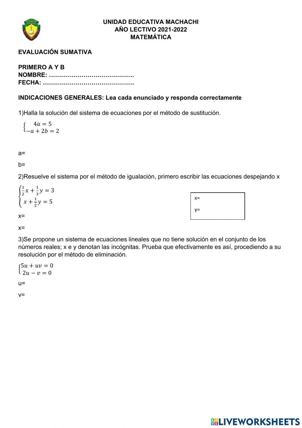 Sistemas de Ecuaciones 2x2