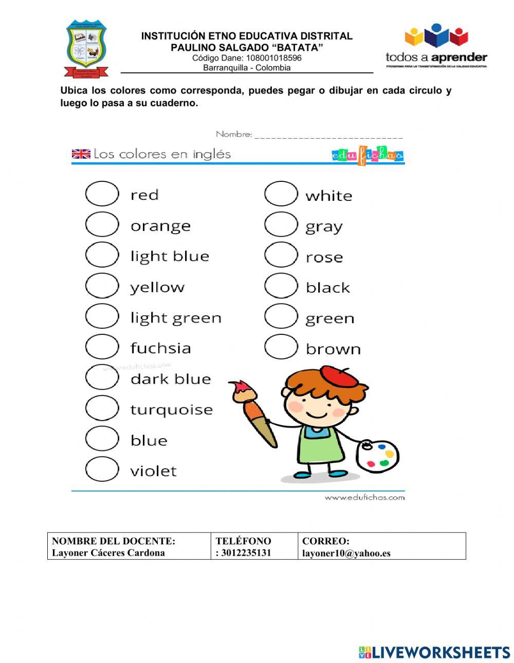 Actividad de números y colores