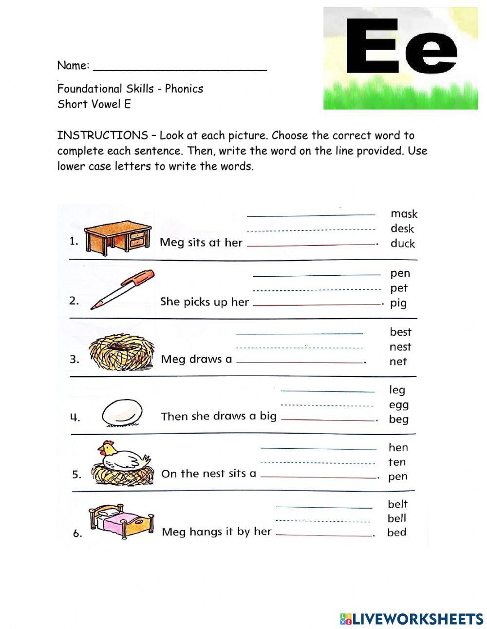 1557126 Short Vowel E lmwilliams LiveWorksheets