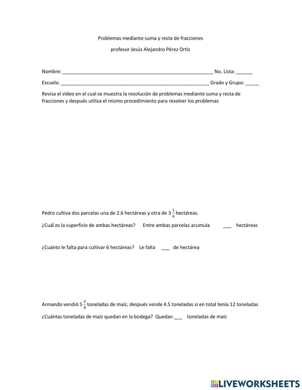 Problemas con suma y resta de fracciones