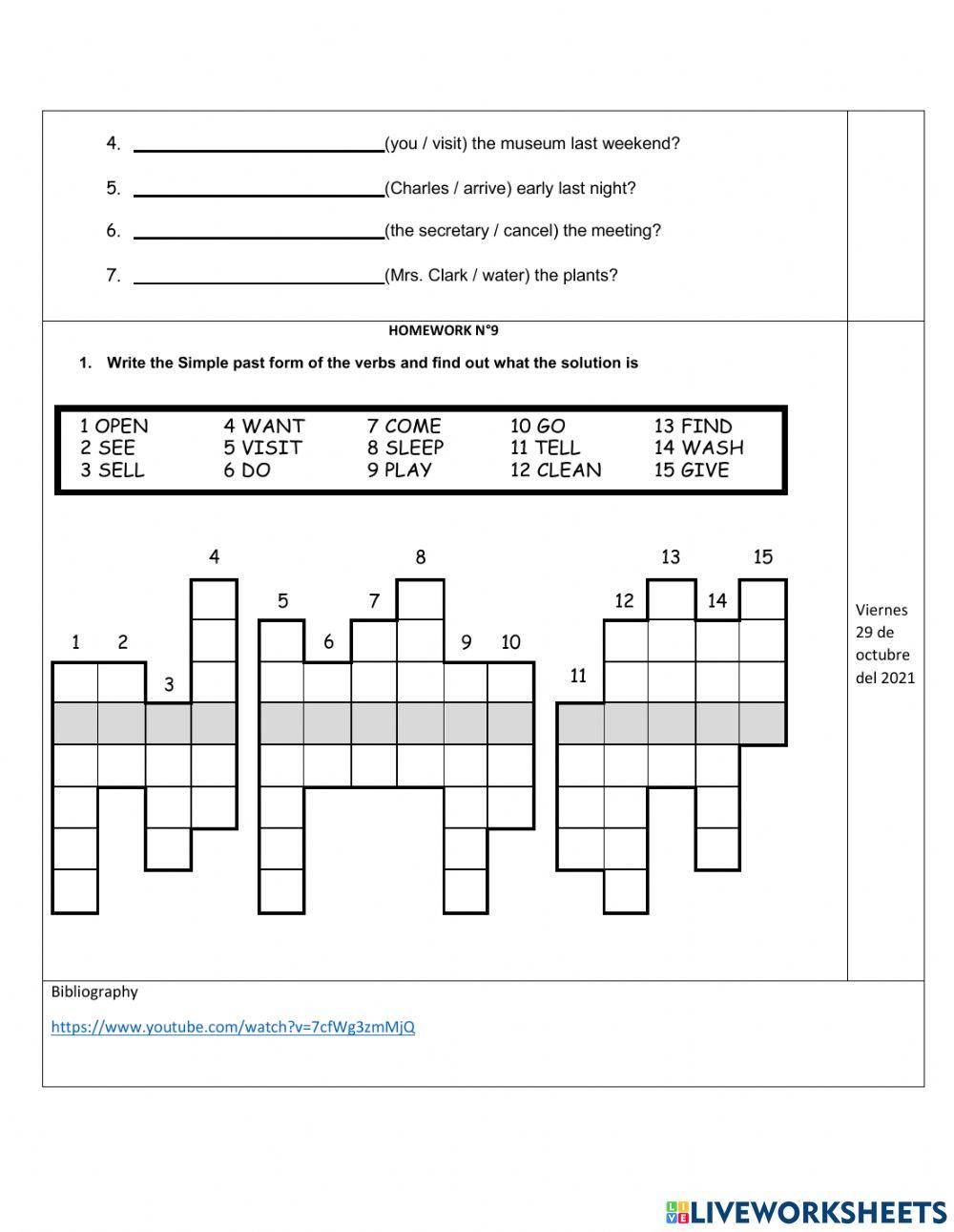 Week 9 Grammar excercises Pat Simple 6th