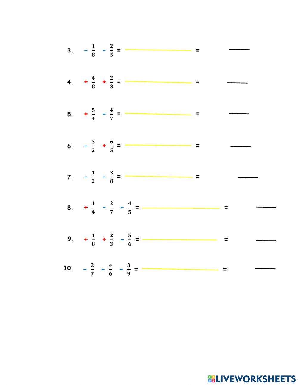 Fracciones con signo positivo y negativo