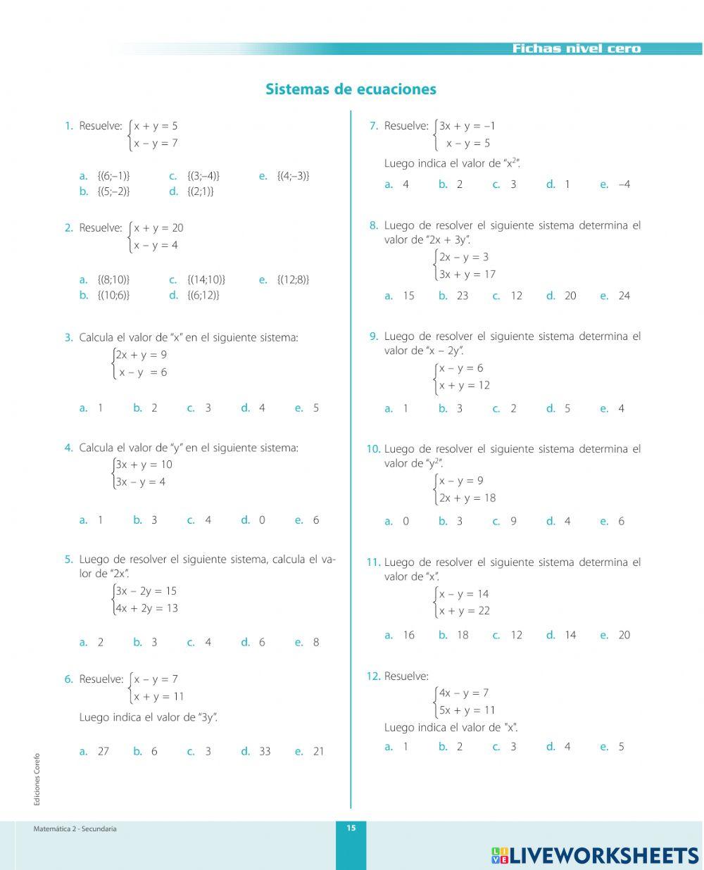 Sistemas de ecuaciones