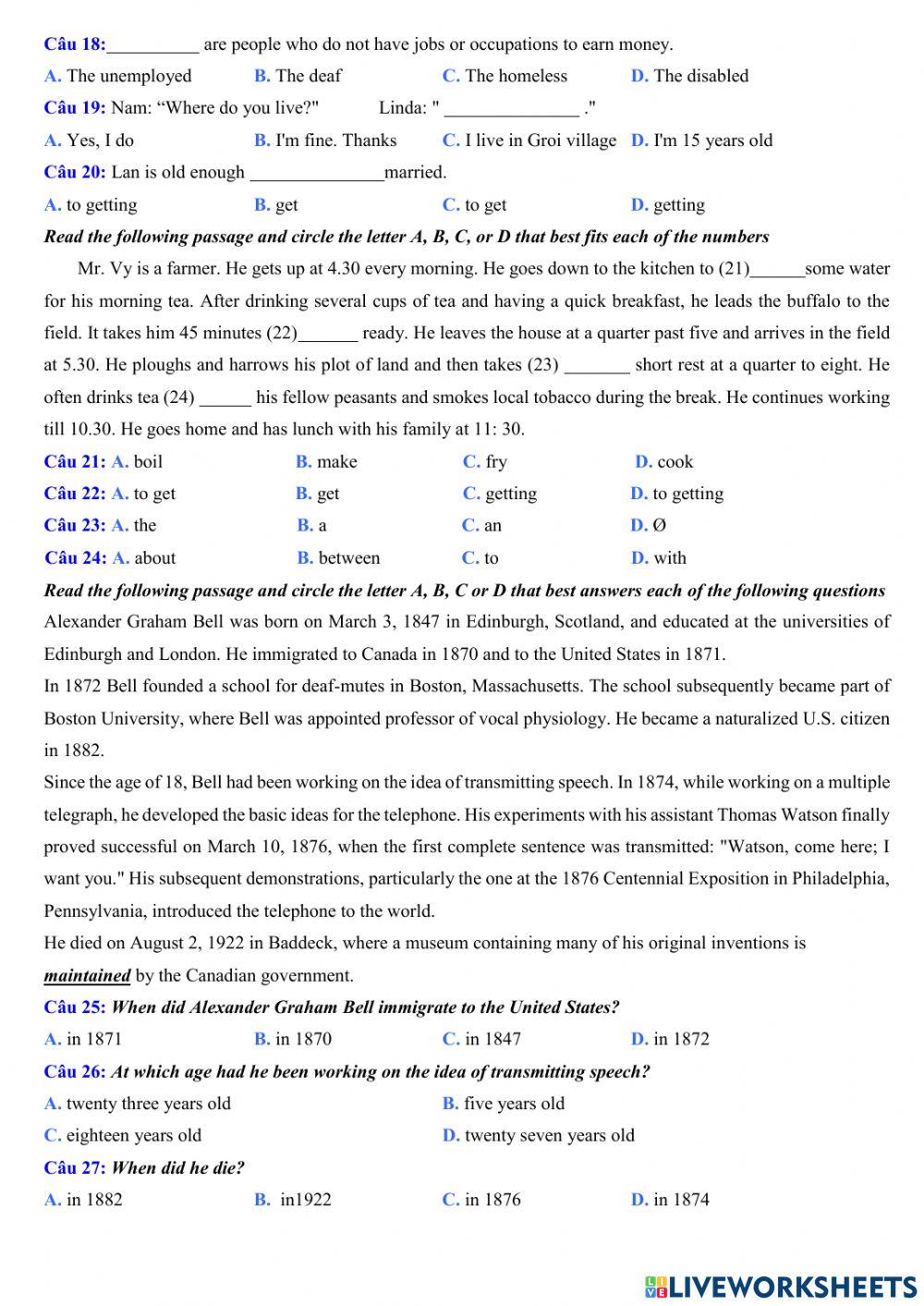 Test 1 - the 1st test - lớp 10 ct cũ
