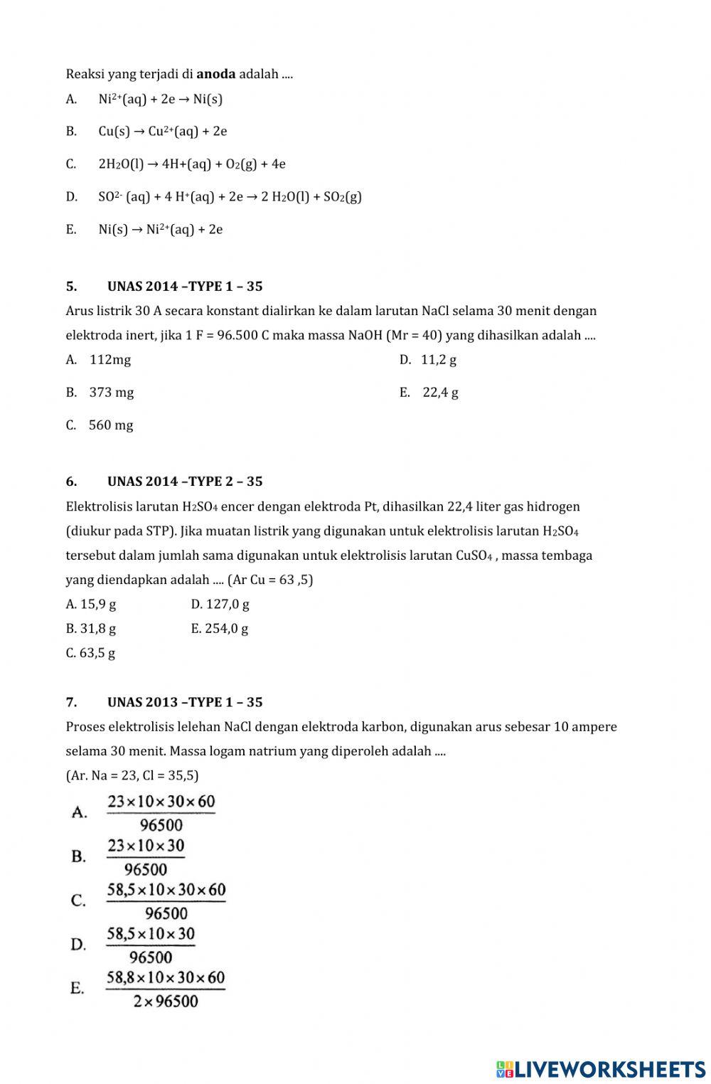 Soal uh elektrolisis
