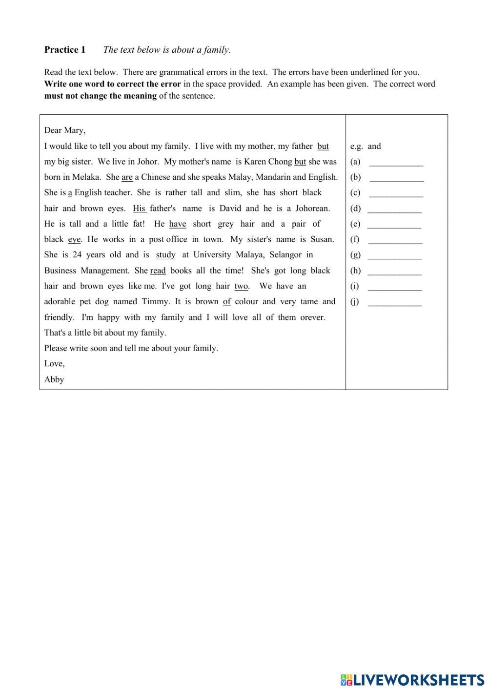 Error correction interactive activity for 6 Live Worksheets
