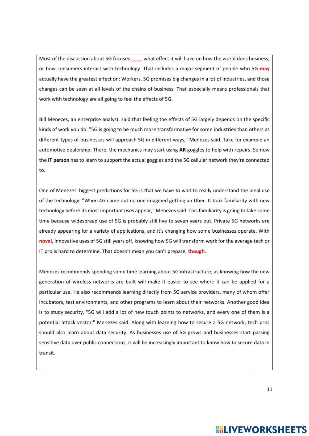 Unit 1 Reading 3How 5G Will Affect Jobs