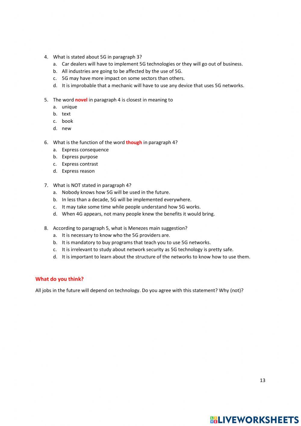 Unit 1 Reading 3How 5G Will Affect Jobs
