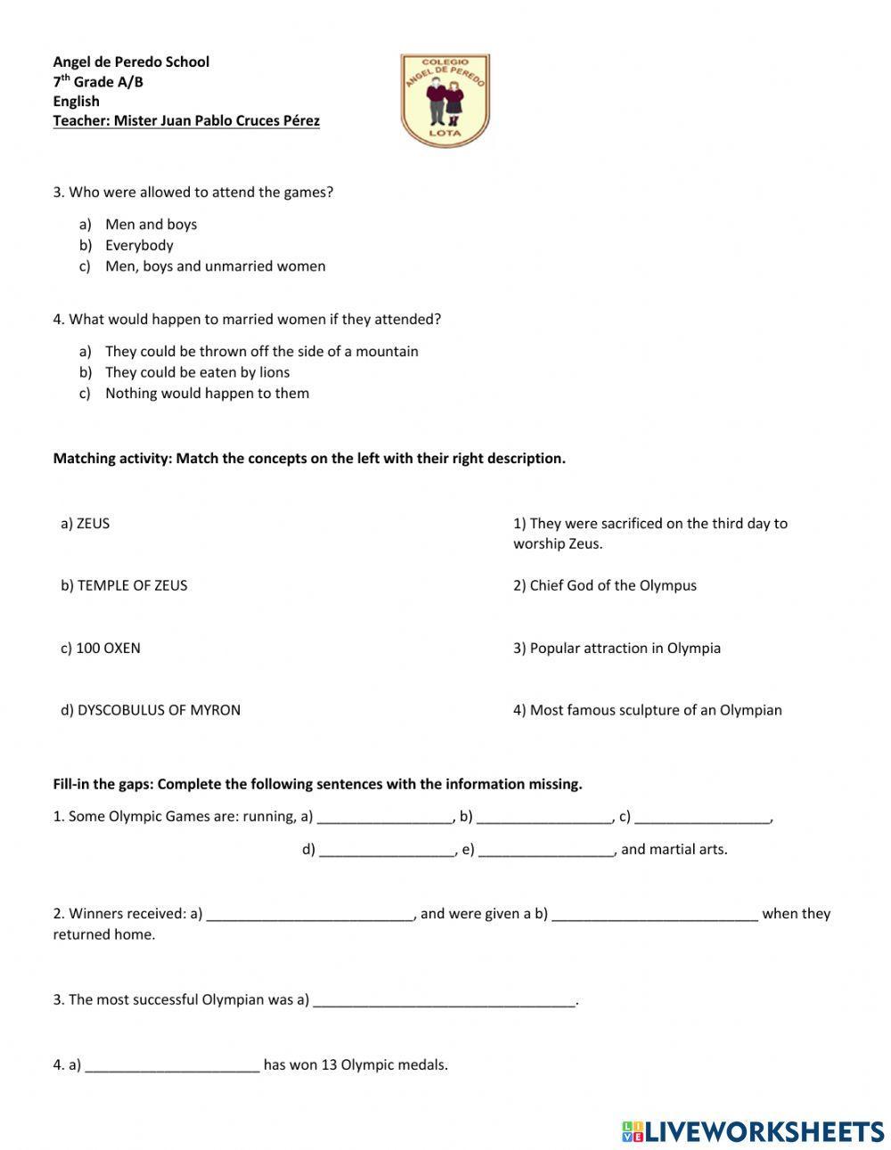 Ancient Olympic Games Listening Comprehension