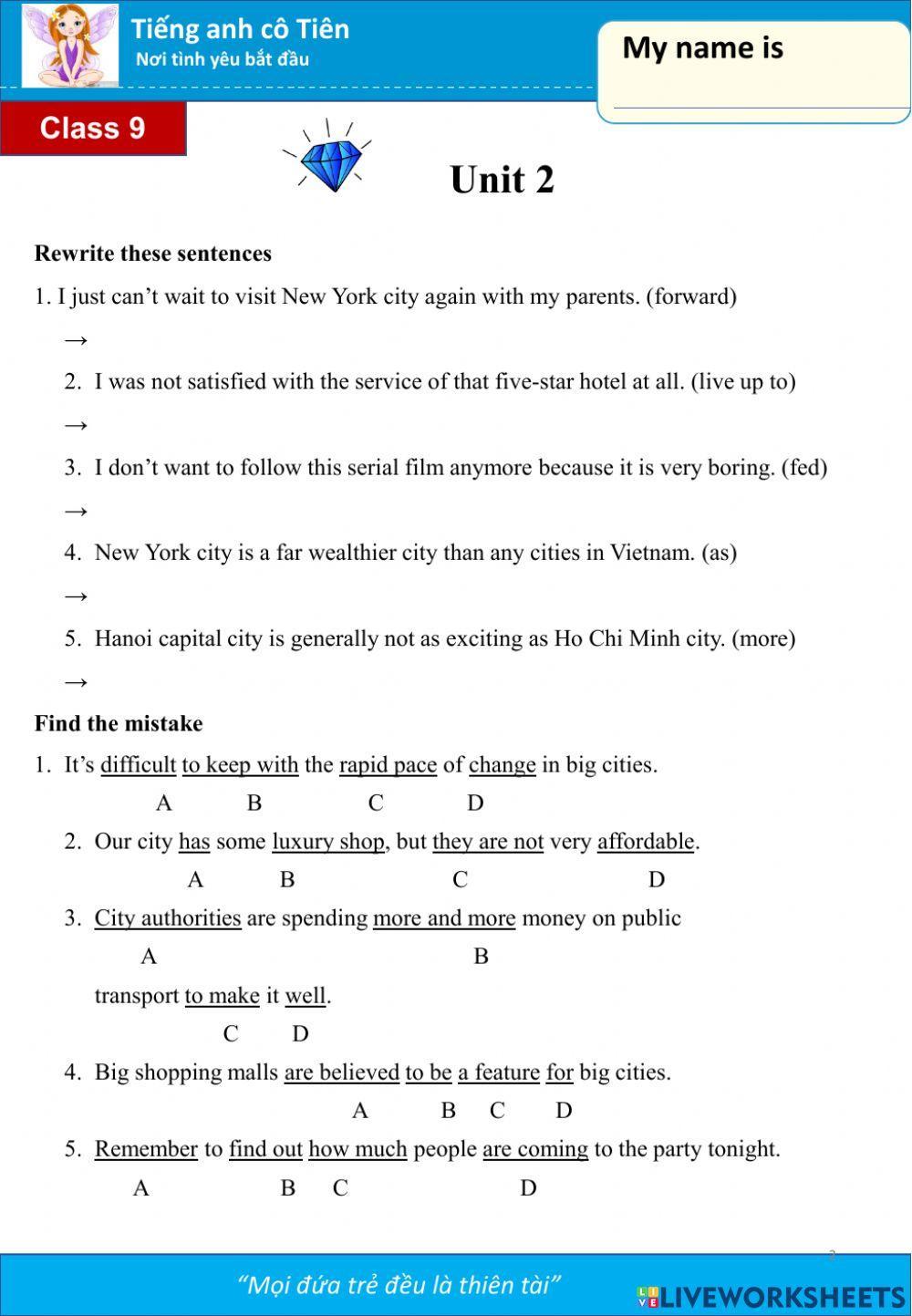 Tiếng anh lớp 9-Big 4-Unit 2