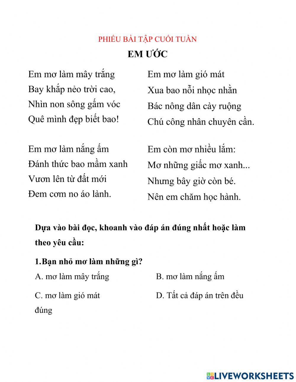 Phiếu bài Tập Tiếng Việt Tuần 5