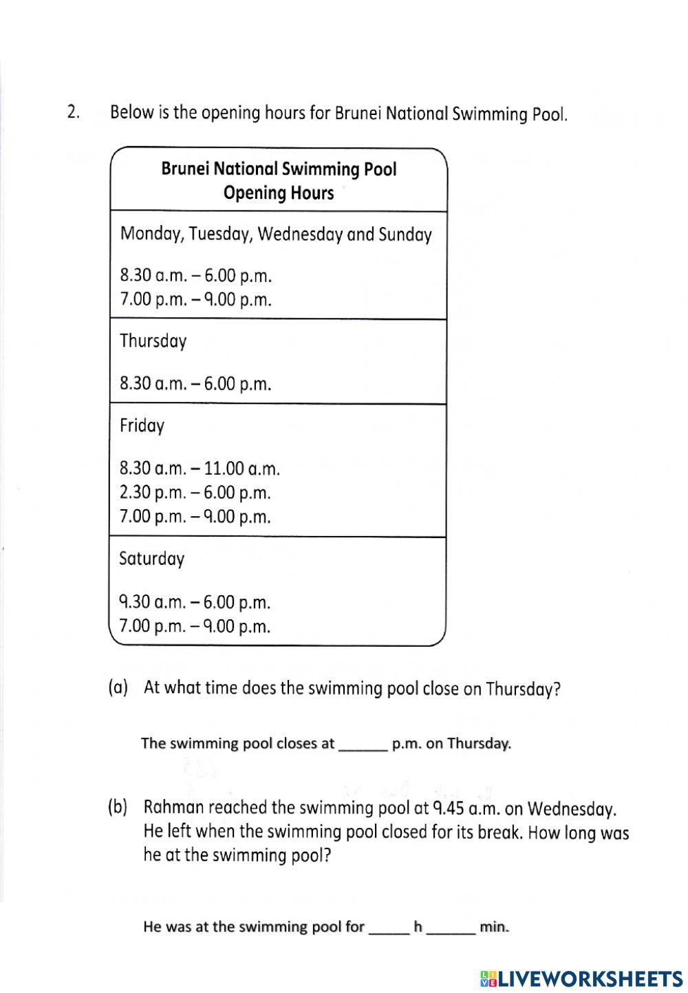 Interpreting Time Tables And Schedules