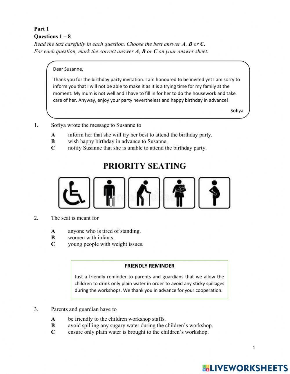 Peperiksaan Akhir Tahun (Form 3 Paper 1 Reading - 2021)