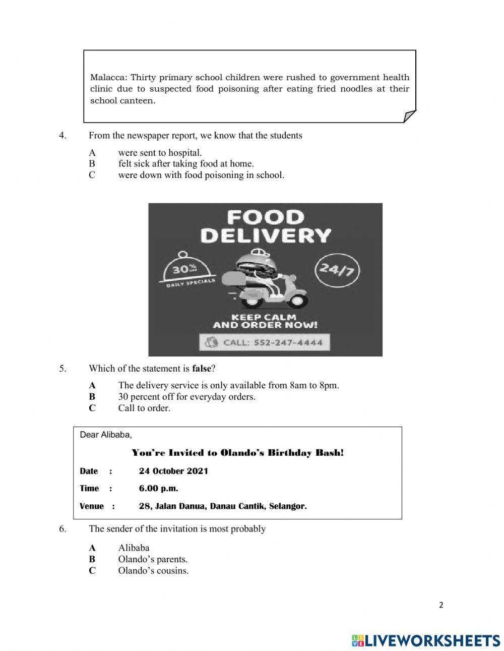 Peperiksaan Akhir Tahun (Form 3 Paper 1 Reading - 2021)