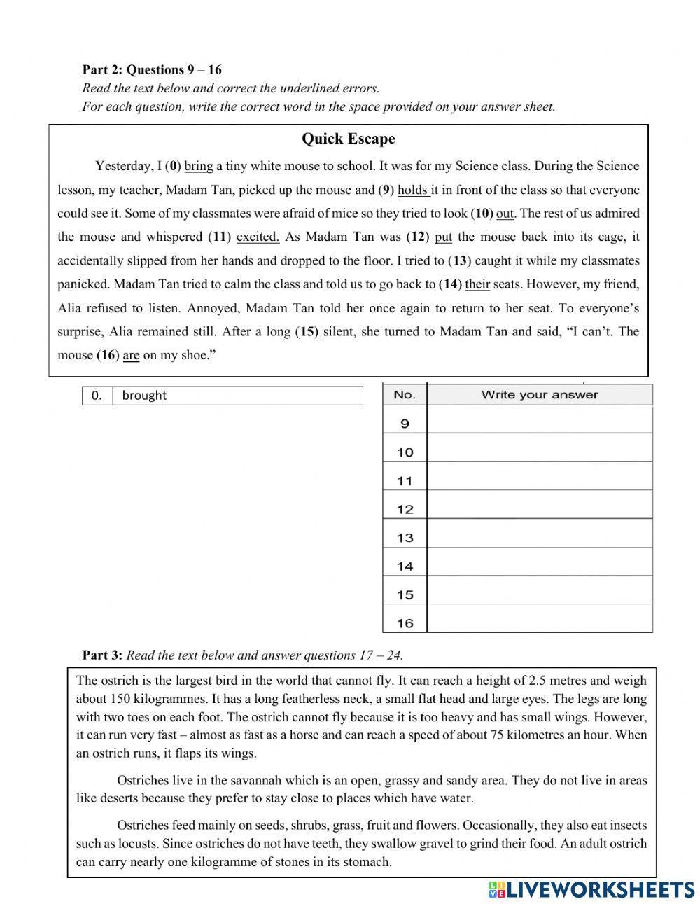 Peperiksaan Akhir Tahun (Form 3 Paper 1 Reading - 2021)