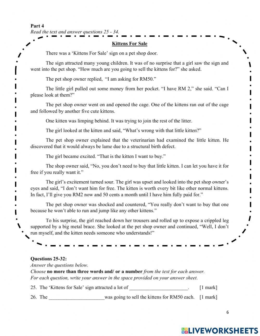 Peperiksaan Akhir Tahun (Form 3 Paper 1 Reading - 2021)