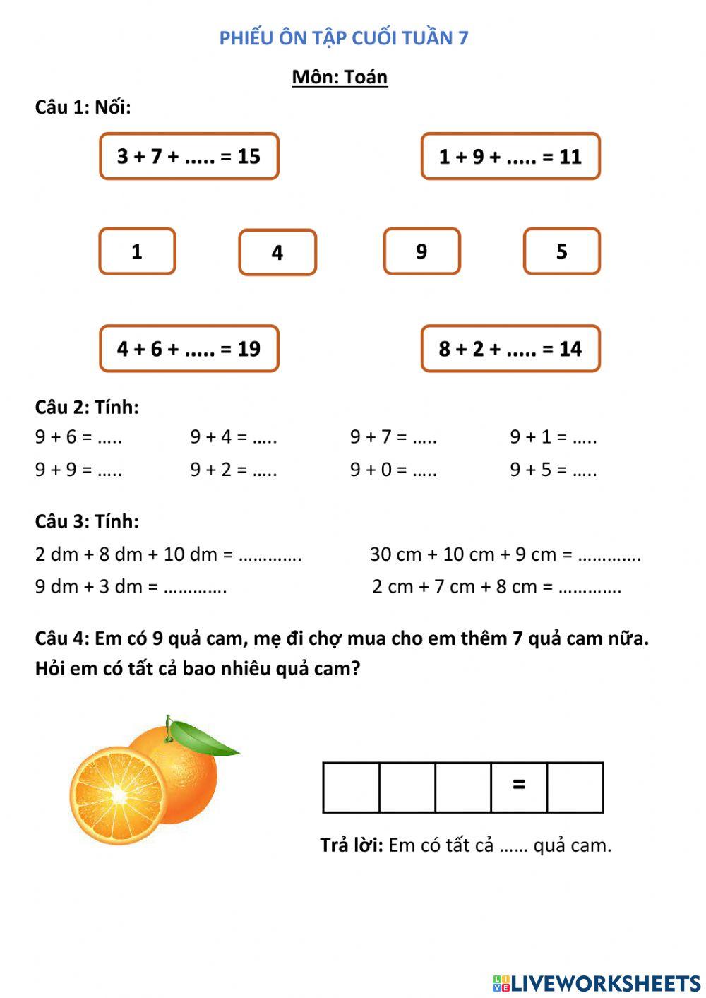 Phiếu ôn tập cuối tuần 7