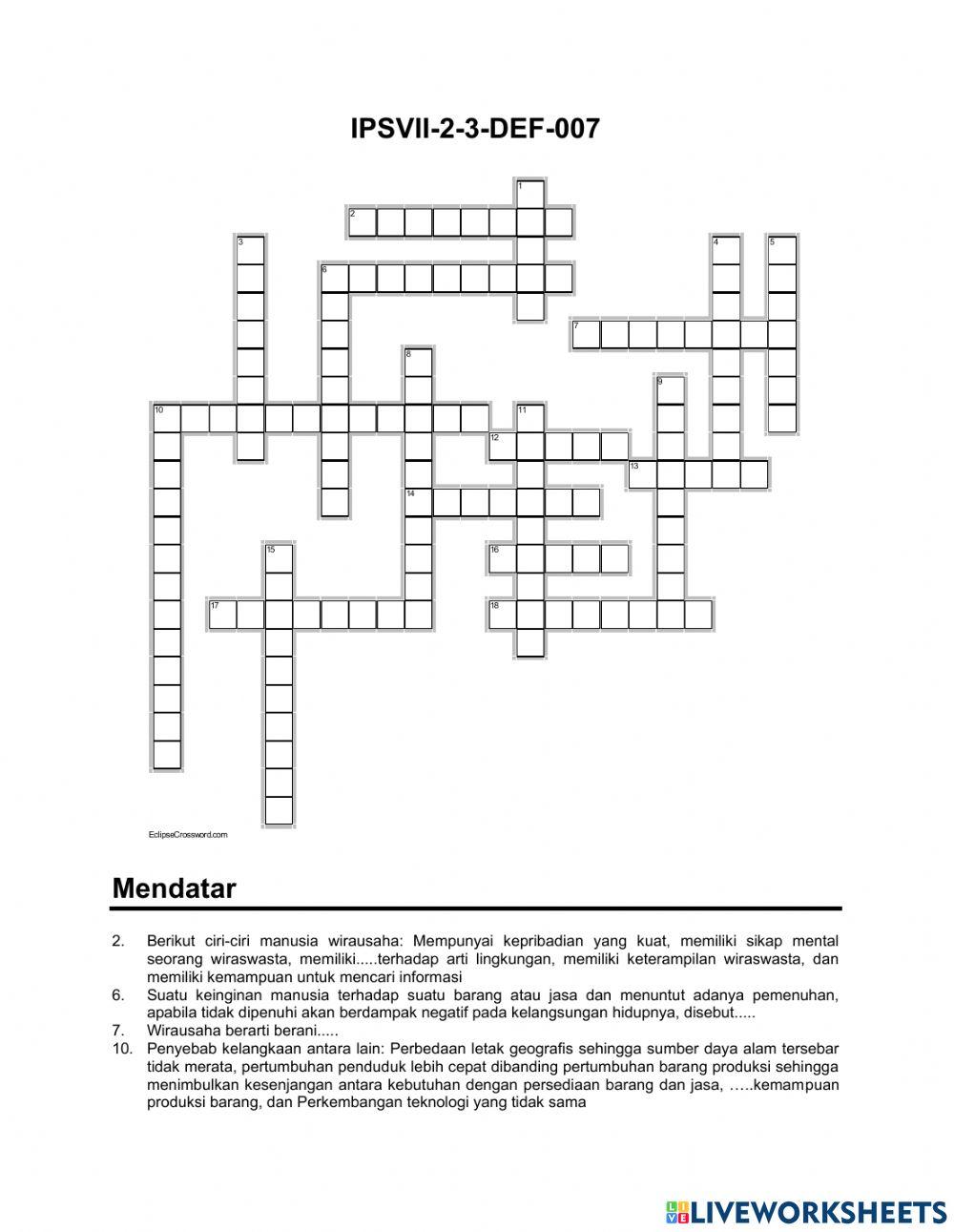 Crossword Ips DEF 7 worksheet Live Worksheets