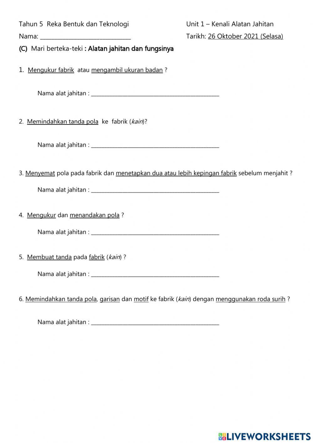 Unit 1 - Kenali Alatan Jahitan