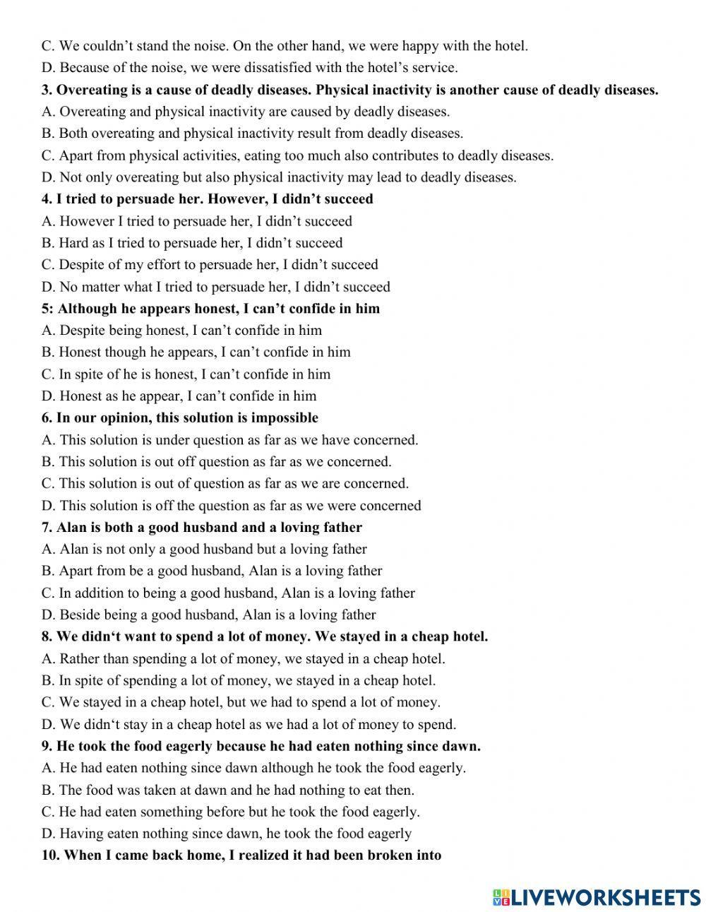 Grade 12- Connectors of reasons