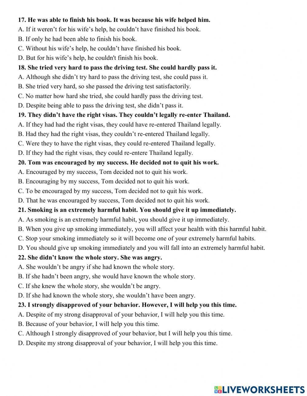 Grade 12- Connectors of reasons