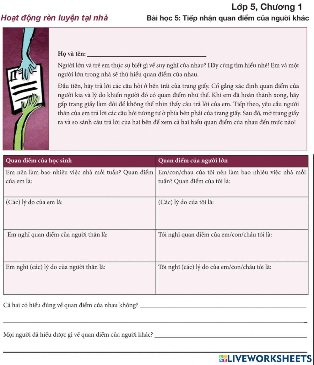 HĐ tại nhà - Tiếp nhận quan điểm của người khác