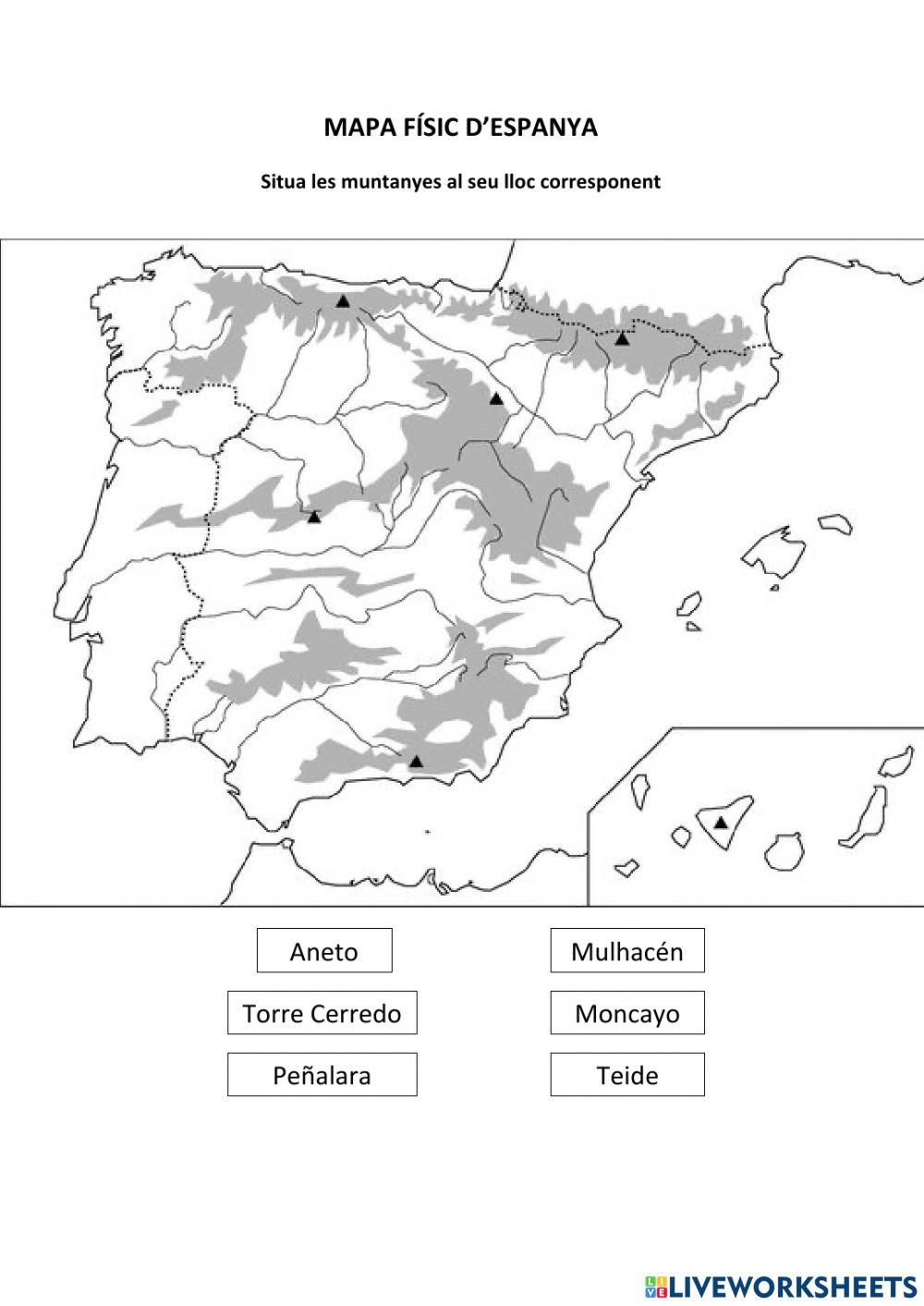 Mapa fisic d'Espanya.