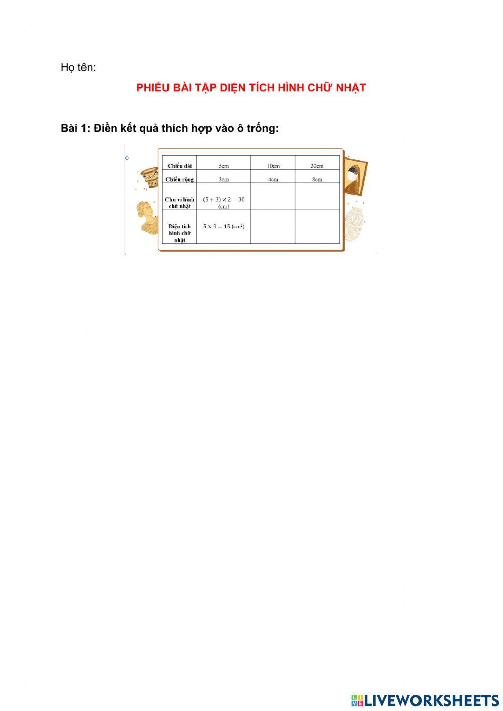 Diện tích hình chữ nhật