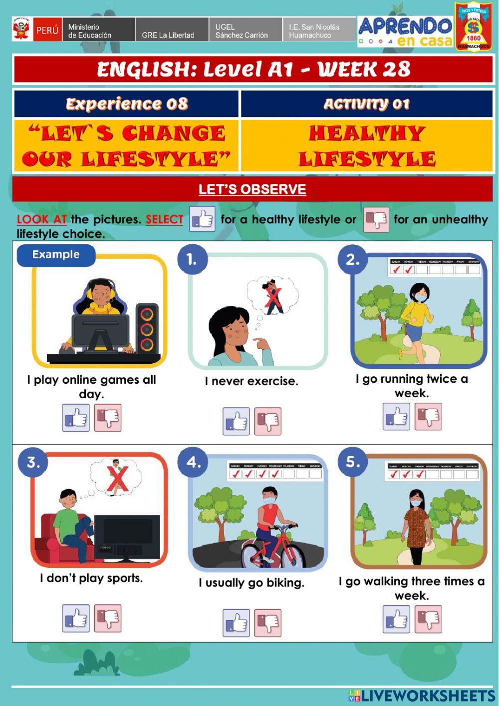 Week 28 - ENGLISH A1 - Experience 8 - Activity 1. Healthy lifestyle