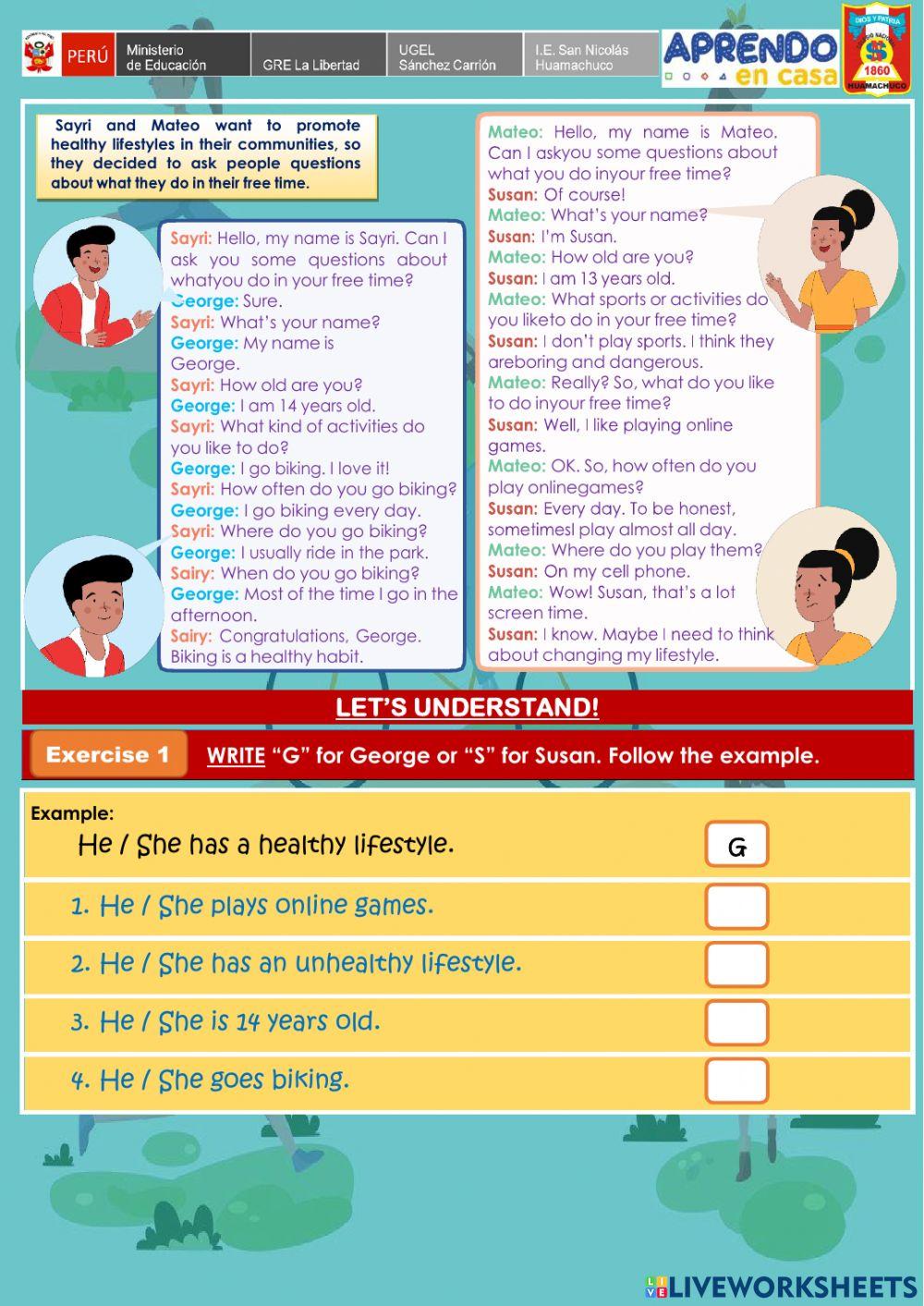 Week 28 - ENGLISH A1 - Experience 8 - Activity 1. Healthy lifestyle