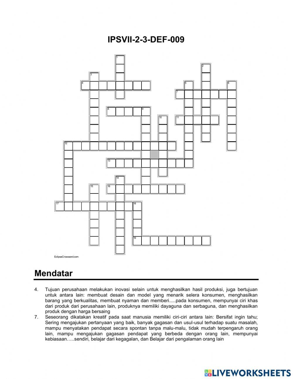 Crossword Ips DEF 9 worksheet Live Worksheets