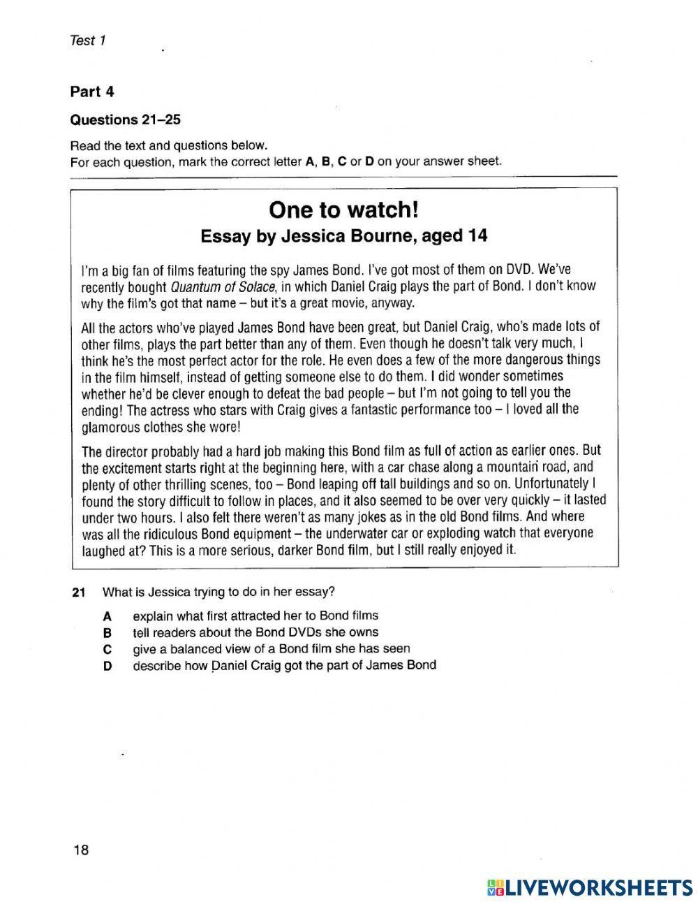 PET 1 - READING Test 1