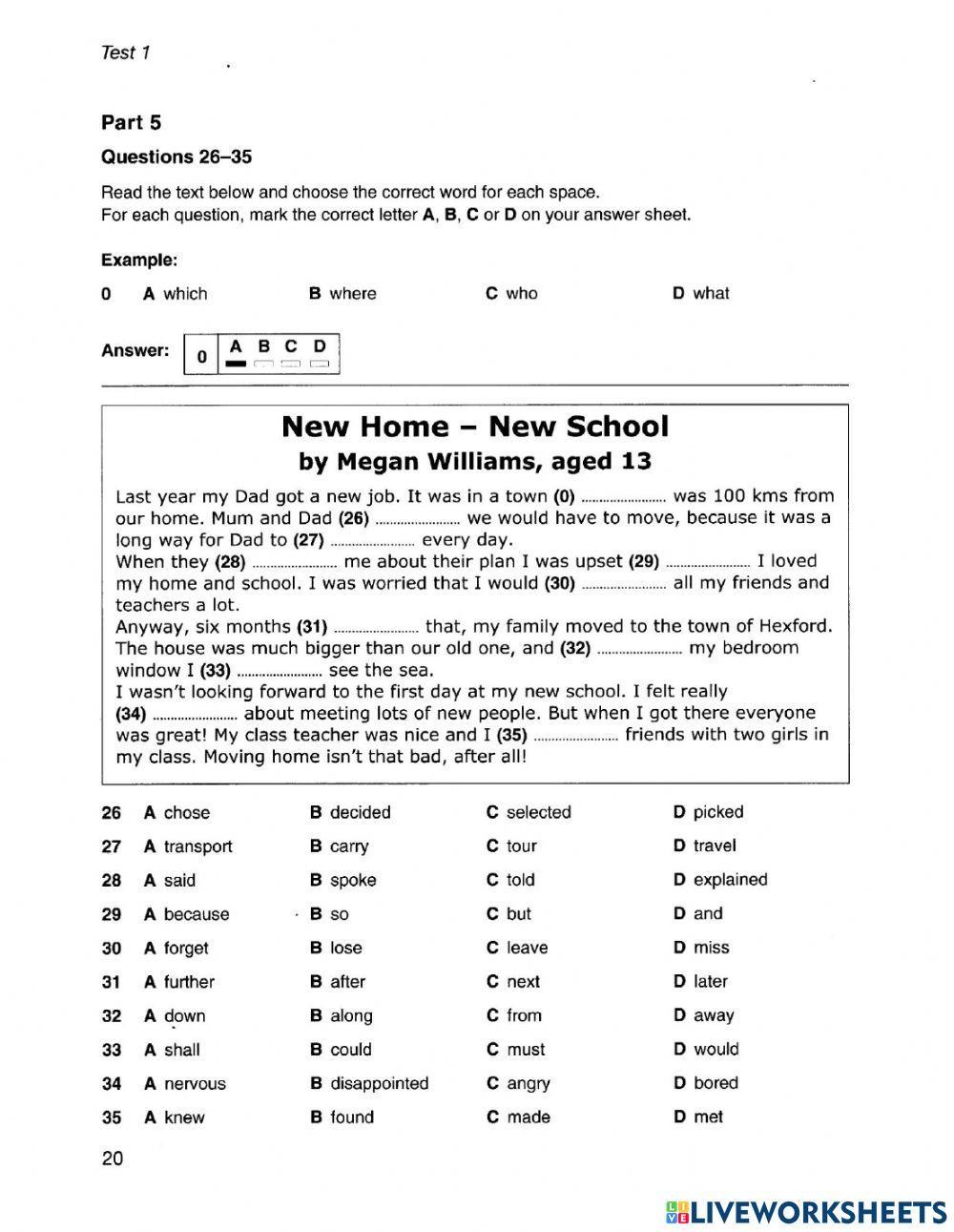 PET 1 - READING Test 1