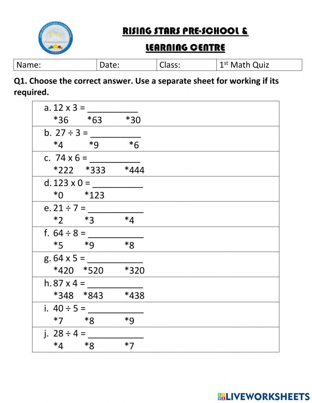 multiplication and division WS