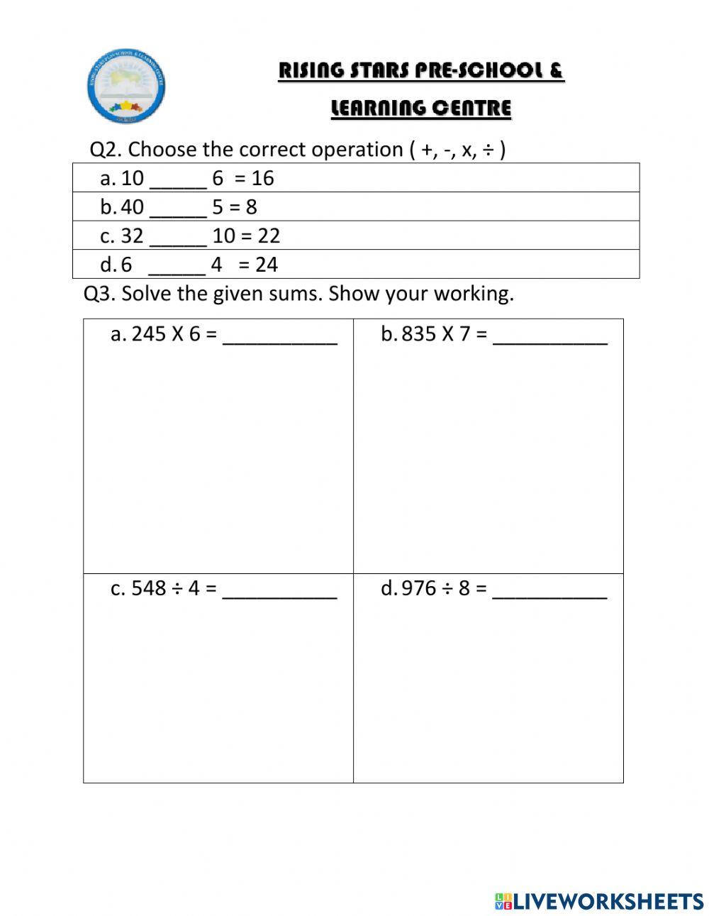 multiplication and division WS