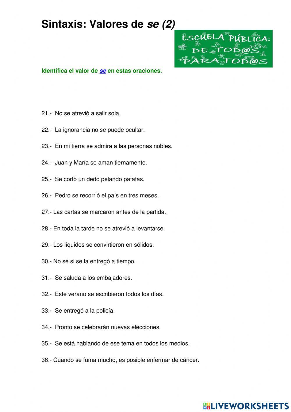 Sintaxis - Valores de se (2)