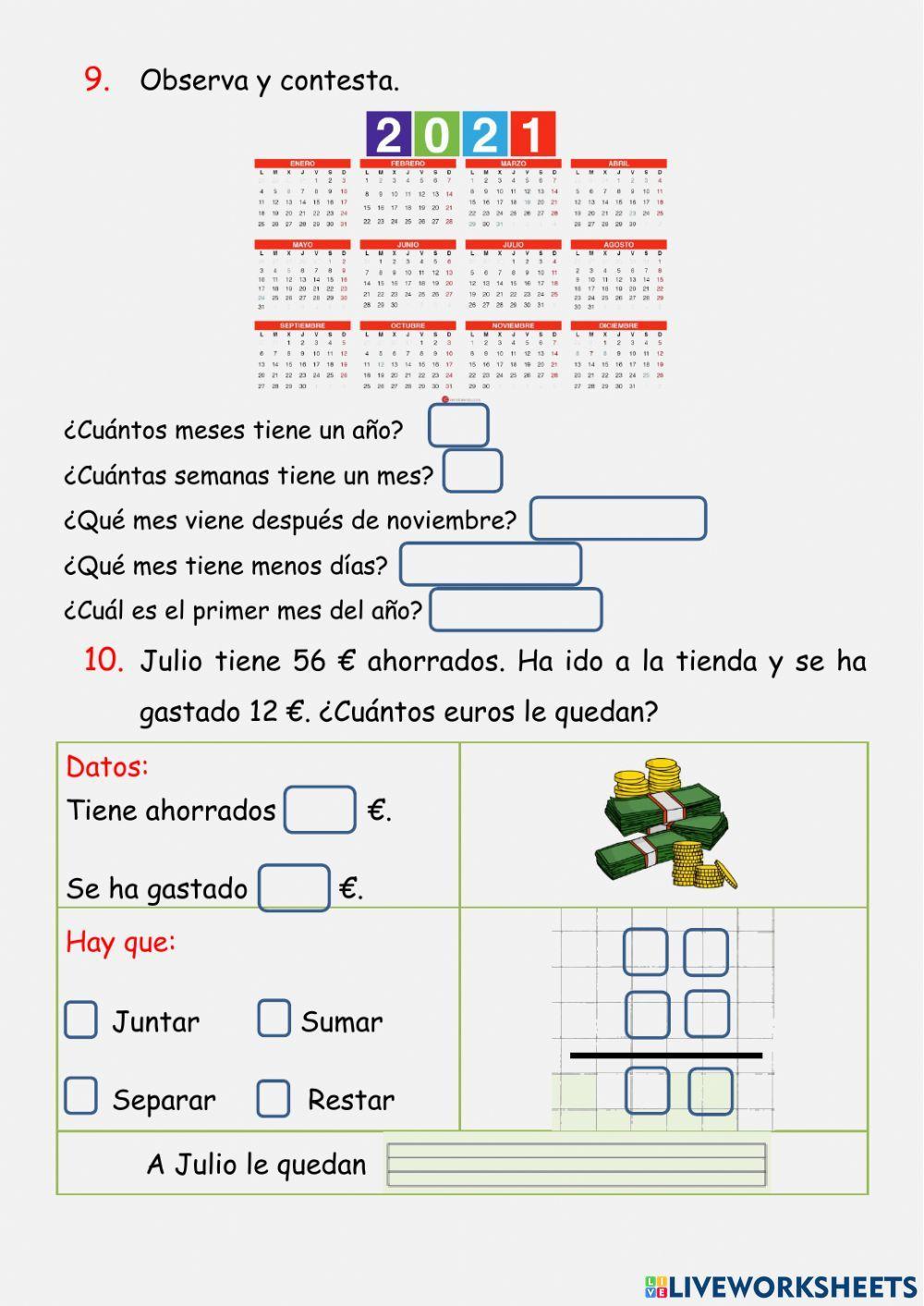 Repaso de matemáticas 2º mes de octubre