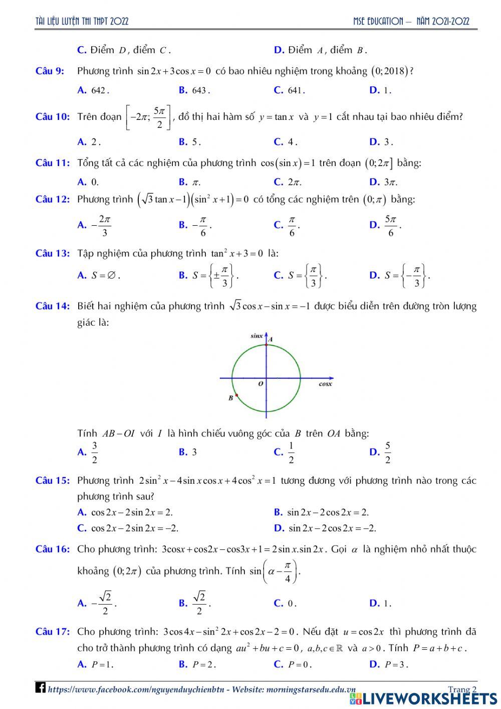 Giải tích 11 - Đề Ôn tập Chương 1 - Lần 3