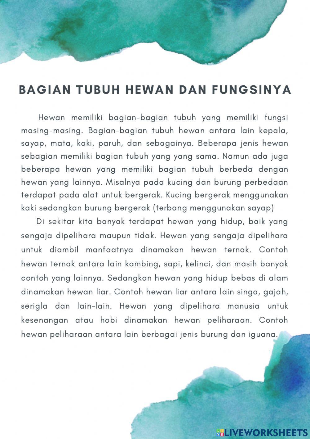 Bagian dan Fungsi Tubuh Hewan